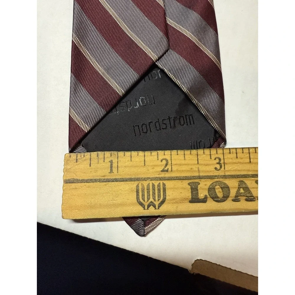 Vtg Robert Talbott Nordstrom Silk Tie Burgundy Gray Striped‎ USA 59.5